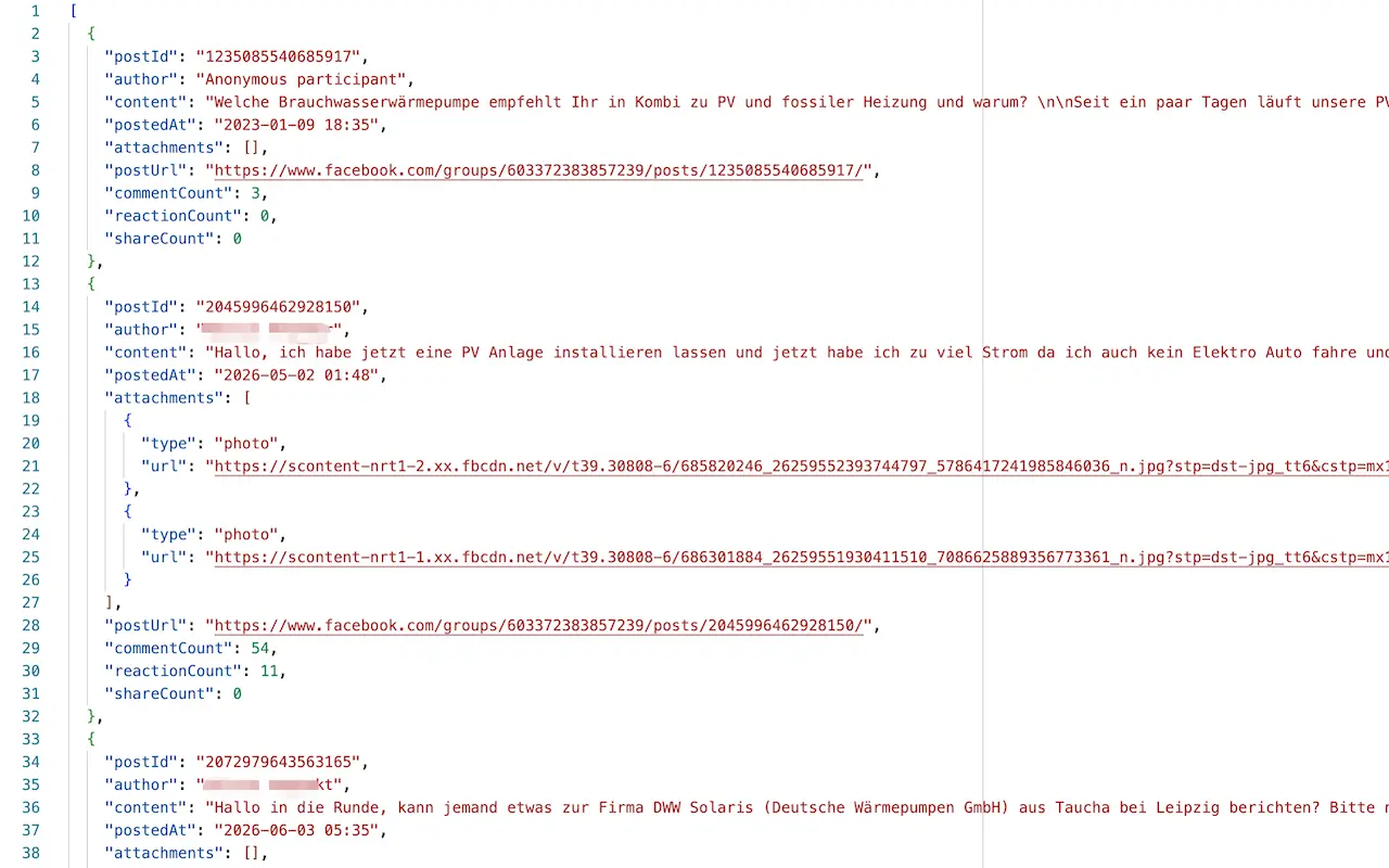The export dialog offering XLSX and JSON formats